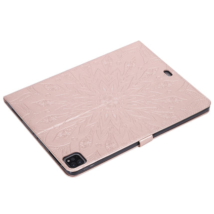 For iPad Pro 12.9 (2020) & Pro 12.9 (2018) Pressed Printing Sunflower Pattern Horizontal Flip PU Leather Tablet Case with Holder & Card Slots & Wallet(Rose Gold)-garmade.com