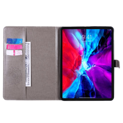 For iPad Pro 11 (2020) Pressed Printing Sunflower Pattern Horizontal Flip PU Leather Tablet Case with Holder & Card Slots & Wallet(Grey)-garmade.com