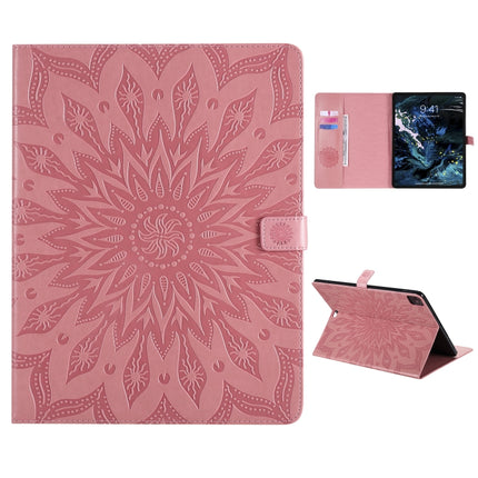 For iPad Pro 11 (2020) Pressed Printing Sunflower Pattern Horizontal Flip PU Leather Tablet Case with Holder & Card Slots & Wallet(Pink)-garmade.com