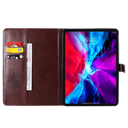 For iPad Pro 11 (2020) Pressed Printing Sunflower Pattern Horizontal Flip PU Leather Tablet Case with Holder & Card Slots & Wallet(Brown)-garmade.com