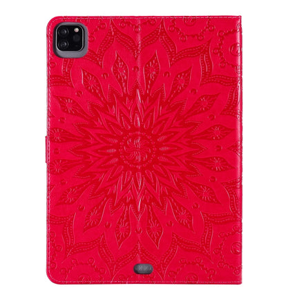 For iPad Pro 11 (2020) Pressed Printing Sunflower Pattern Horizontal Flip PU Leather Tablet Case with Holder & Card Slots & Wallet(Red)-garmade.com
