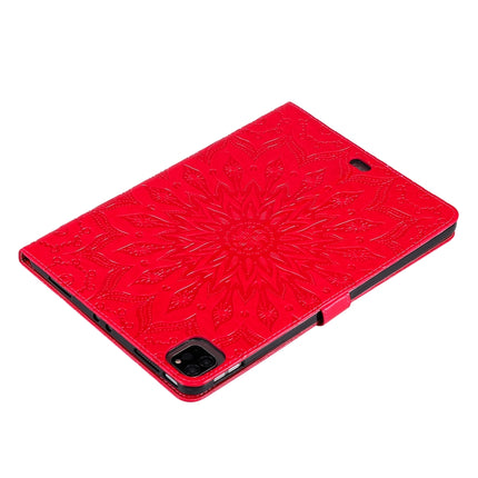For iPad Pro 11 (2020) Pressed Printing Sunflower Pattern Horizontal Flip PU Leather Tablet Case with Holder & Card Slots & Wallet(Red)-garmade.com