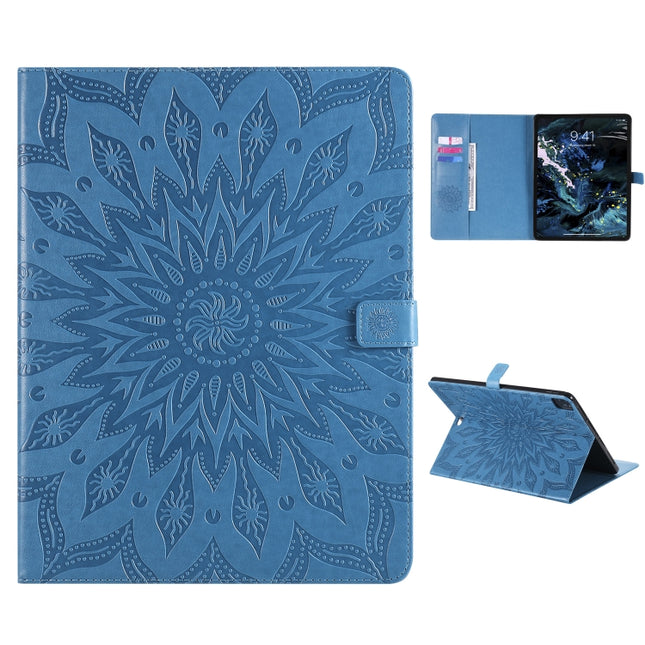 For iPad Pro 11 (2020) Pressed Printing Sunflower Pattern Horizontal Flip PU Leather Tablet Case with Holder & Card Slots & Wallet(Blue)-garmade.com