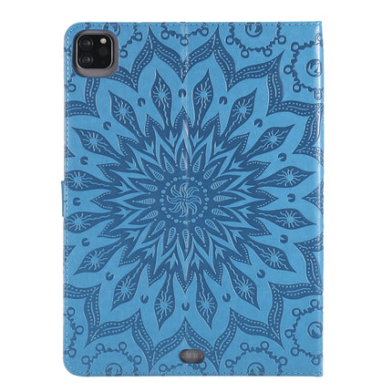 For iPad Pro 11 (2020) Pressed Printing Sunflower Pattern Horizontal Flip PU Leather Tablet Case with Holder & Card Slots & Wallet(Blue)-garmade.com