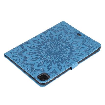 For iPad Pro 11 (2020) Pressed Printing Sunflower Pattern Horizontal Flip PU Leather Tablet Case with Holder & Card Slots & Wallet(Blue)-garmade.com