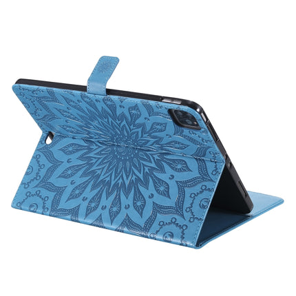 For iPad Pro 11 (2020) Pressed Printing Sunflower Pattern Horizontal Flip PU Leather Tablet Case with Holder & Card Slots & Wallet(Blue)-garmade.com