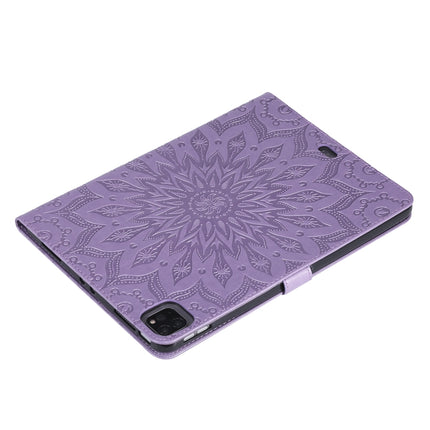 For iPad Pro 11 (2020) Pressed Printing Sunflower Pattern Horizontal Flip PU Leather Tablet Case with Holder & Card Slots & Wallet(Purple)-garmade.com