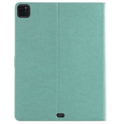 For iPad Pro 12.9 (2020) Pressed Printing Cat and Tree Pattern Horizontal Flip Leather Tablet Case with Holder & Card Slots & Wallet(Green)-garmade.com