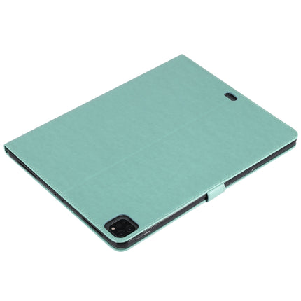 For iPad Pro 12.9 (2020) Pressed Printing Cat and Tree Pattern Horizontal Flip Leather Tablet Case with Holder & Card Slots & Wallet(Green)-garmade.com