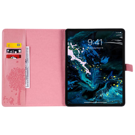 For iPad Pro 12.9 (2020) Pressed Printing Cat and Tree Pattern Horizontal Flip Leather Tablet Case with Holder & Card Slots & Wallet(Pink)-garmade.com