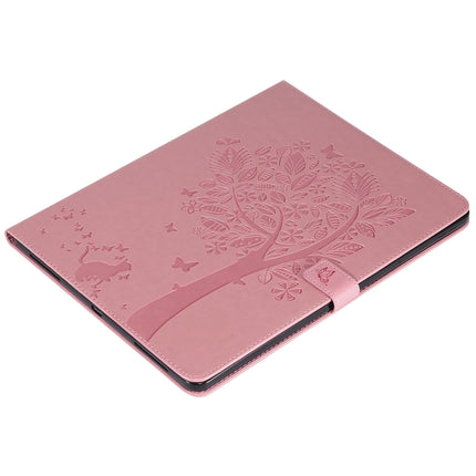 For iPad Pro 12.9 (2020) Pressed Printing Cat and Tree Pattern Horizontal Flip Leather Tablet Case with Holder & Card Slots & Wallet(Pink)-garmade.com