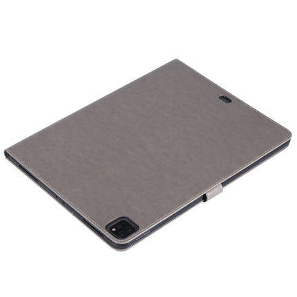 For iPad Pro 12.9 (2020) Pressed Printing Cat and Tree Pattern Horizontal Flip Leather Tablet Case with Holder & Card Slots & Wallet(Grey)-garmade.com