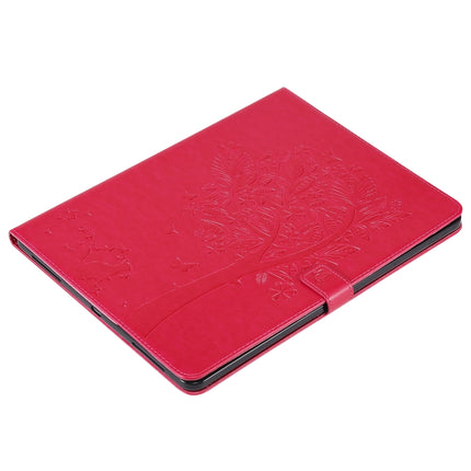For iPad Pro 12.9 (2020) Pressed Printing Cat and Tree Pattern Horizontal Flip Leather Tablet Case with Holder & Card Slots & Wallet(Red)-garmade.com