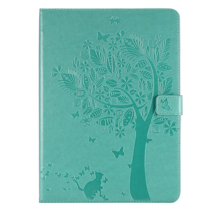 For iPad Pro 11 (2020) Pressed Printing Cat and Tree Pattern Horizontal Flip Leather Tablet Case with Holder & Card Slots & Wallet(Green)-garmade.com