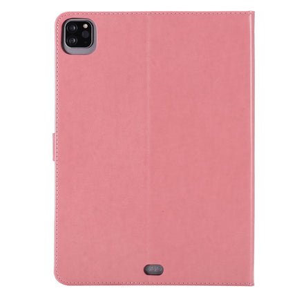 For iPad Pro 11 (2020) Pressed Printing Cat and Tree Pattern Horizontal Flip Leather Tablet Case with Holder & Card Slots & Wallet(Pink)-garmade.com