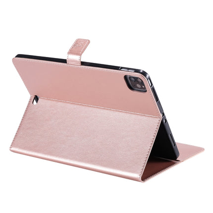 For iPad Pro 11 (2020) Pressed Printing Cat and Tree Pattern Horizontal Flip Leather Tablet Case with Holder & Card Slots & Wallet(Rose Gold)-garmade.com