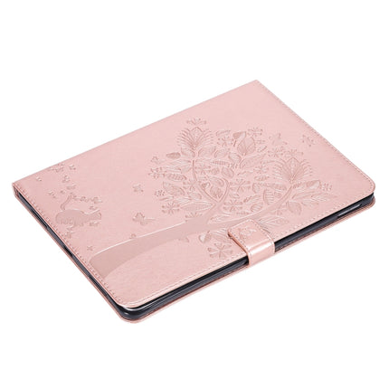 For iPad Pro 11 (2020) Pressed Printing Cat and Tree Pattern Horizontal Flip Leather Tablet Case with Holder & Card Slots & Wallet(Rose Gold)-garmade.com