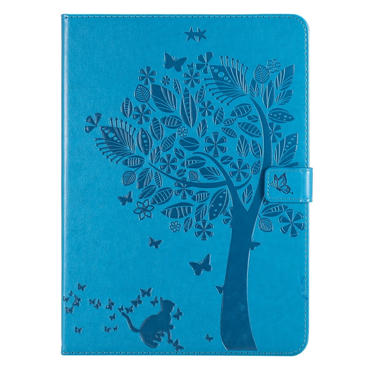 For iPad Pro 11 (2020) Pressed Printing Cat and Tree Pattern Horizontal Flip Leather Tablet Case with Holder & Card Slots & Wallet(Blue)-garmade.com