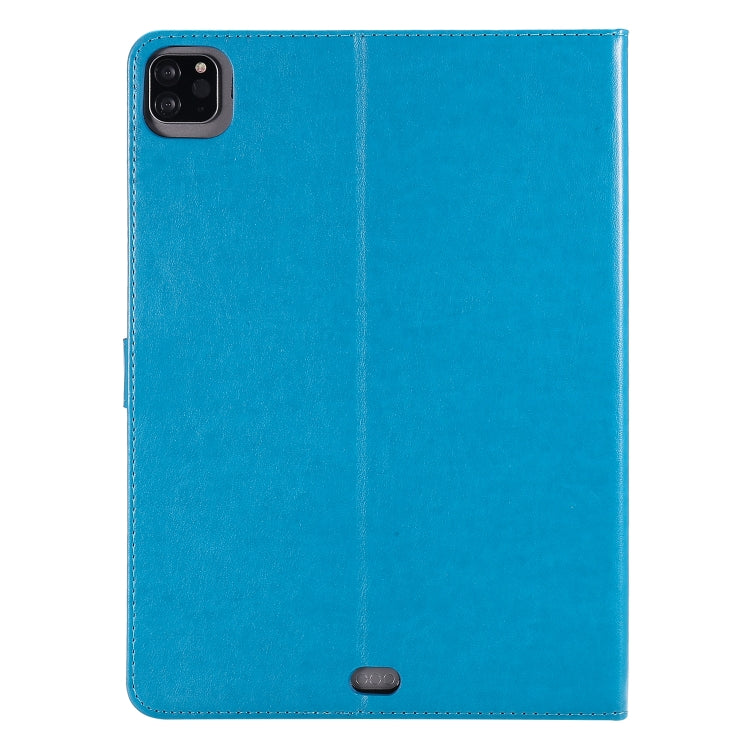 For iPad Pro 11 (2020) Pressed Printing Cat and Tree Pattern Horizontal Flip Leather Tablet Case with Holder & Card Slots & Wallet(Blue)-garmade.com