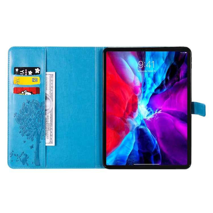 For iPad Pro 11 (2020) Pressed Printing Cat and Tree Pattern Horizontal Flip Leather Tablet Case with Holder & Card Slots & Wallet(Blue)-garmade.com