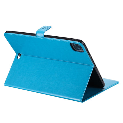 For iPad Pro 11 (2020) Pressed Printing Cat and Tree Pattern Horizontal Flip Leather Tablet Case with Holder & Card Slots & Wallet(Blue)-garmade.com