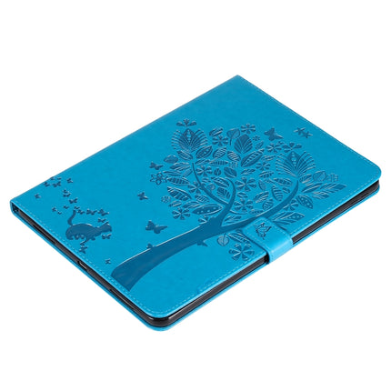 For iPad Pro 11 (2020) Pressed Printing Cat and Tree Pattern Horizontal Flip Leather Tablet Case with Holder & Card Slots & Wallet(Blue)-garmade.com