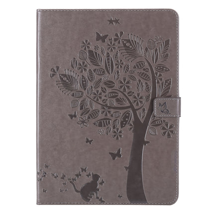 For iPad Pro 11 (2020) Pressed Printing Cat and Tree Pattern Horizontal Flip Leather Tablet Case with Holder & Card Slots & Wallet(Grey)-garmade.com