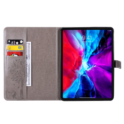 For iPad Pro 11 (2020) Pressed Printing Cat and Tree Pattern Horizontal Flip Leather Tablet Case with Holder & Card Slots & Wallet(Grey)-garmade.com