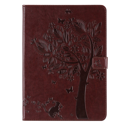 For iPad Pro 11 (2020) Pressed Printing Cat and Tree Pattern Horizontal Flip Leather Tablet Case with Holder & Card Slots & Wallet(Coffee)-garmade.com