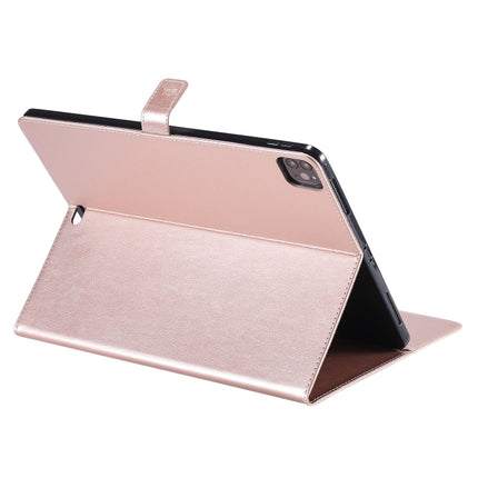 For iPad Pro 12.9 (2020) Pressed Printing Woman and Cat Pattern Horizontal Flip Leather Tablet Case with Holder & Card Slots & Wallet(Rose Gold)-garmade.com