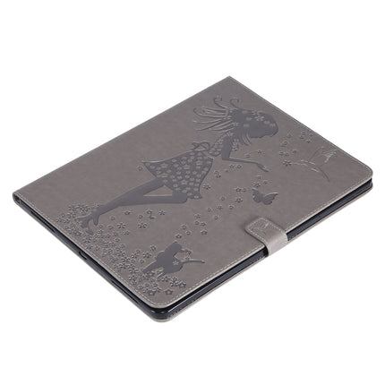 For iPad Pro 12.9 (2020) Pressed Printing Woman and Cat Pattern Horizontal Flip Leather Tablet Case with Holder & Card Slots & Wallet(Grey)-garmade.com