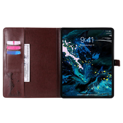 For iPad Pro 12.9 (2020) Pressed Printing Woman and Cat Pattern Horizontal Flip Leather Tablet Case with Holder & Card Slots & Wallet(Coffee)-garmade.com