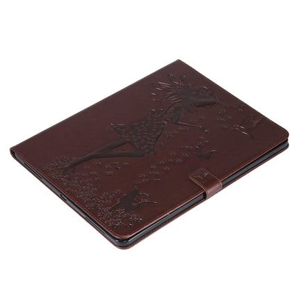 For iPad Pro 12.9 (2020) Pressed Printing Woman and Cat Pattern Horizontal Flip Leather Tablet Case with Holder & Card Slots & Wallet(Coffee)-garmade.com