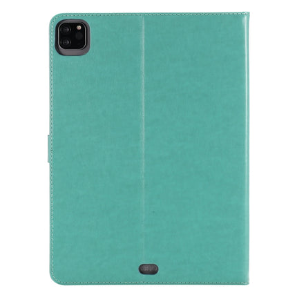For iPad Pro 11 (2020) Pressed Printing Woman and Cat Pattern Horizontal Flip Leather Tablet Case with Holder & Card Slots & Wallet(Green)-garmade.com