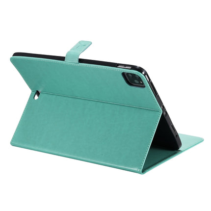 For iPad Pro 11 (2020) Pressed Printing Woman and Cat Pattern Horizontal Flip Leather Tablet Case with Holder & Card Slots & Wallet(Green)-garmade.com