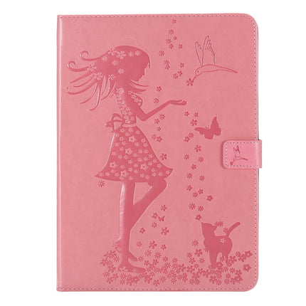 For iPad Pro 11 (2020) Pressed Printing Woman and Cat Pattern Horizontal Flip Leather Tablet Case with Holder & Card Slots & Wallet(Pink)-garmade.com