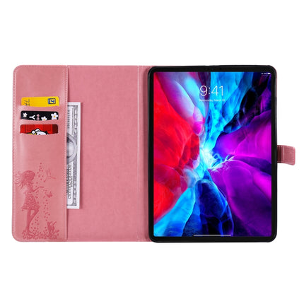 For iPad Pro 11 (2020) Pressed Printing Woman and Cat Pattern Horizontal Flip Leather Tablet Case with Holder & Card Slots & Wallet(Pink)-garmade.com