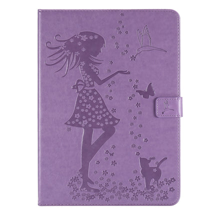For iPad Pro 11 (2020) Pressed Printing Woman and Cat Pattern Horizontal Flip Leather Tablet Case with Holder & Card Slots & Wallet(Purple)-garmade.com