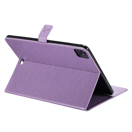 For iPad Pro 11 (2020) Pressed Printing Woman and Cat Pattern Horizontal Flip Leather Tablet Case with Holder & Card Slots & Wallet(Purple)-garmade.com
