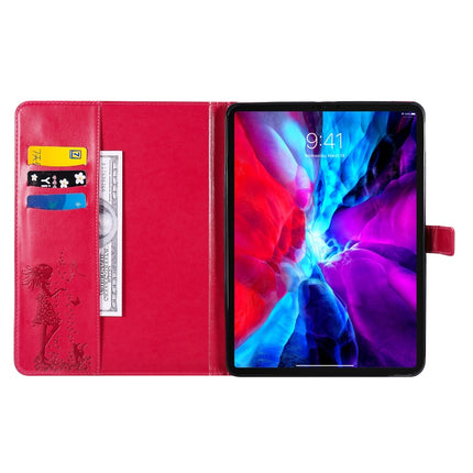 For iPad Pro 11 (2020) Pressed Printing Woman and Cat Pattern Horizontal Flip Leather Tablet Case with Holder & Card Slots & Wallet(Red)-garmade.com