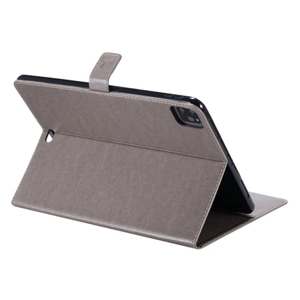 For iPad Pro 11 (2020) Pressed Printing Woman and Cat Pattern Horizontal Flip Leather Tablet Case with Holder & Card Slots & Wallet(Grey)-garmade.com
