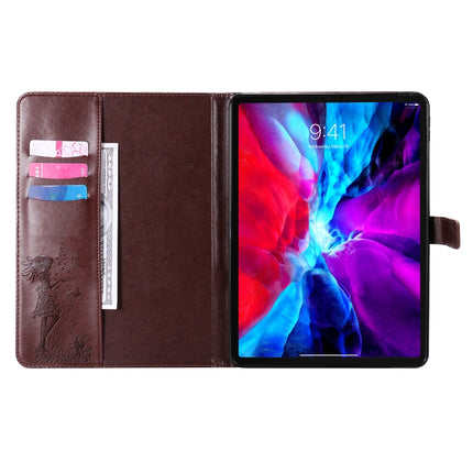 For iPad Pro 11 (2020) Pressed Printing Woman and Cat Pattern Horizontal Flip Leather Tablet Case with Holder & Card Slots & Wallet(Coffee)-garmade.com