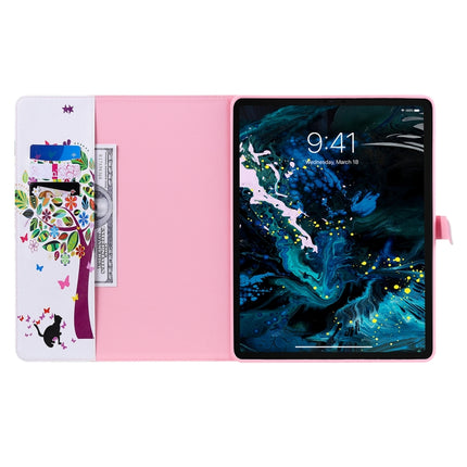 For iPad Pro 12.9 (2020) Colored Drawing Horizontal Flip Leather Tablet Case with Holder & Card Slot & Wallet(Cat and Tree)-garmade.com