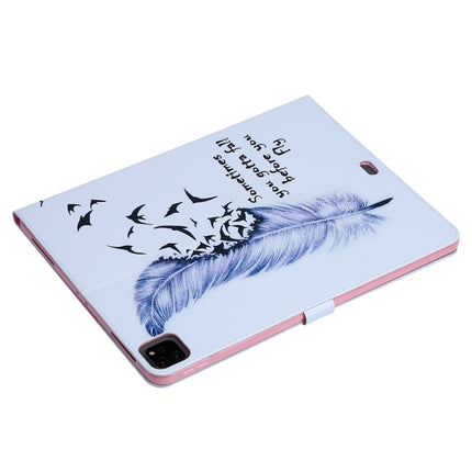 For iPad Pro 12.9 (2020) Colored Drawing Horizontal Flip Leather Tablet Case with Holder & Card Slot & Wallet(Feather)-garmade.com