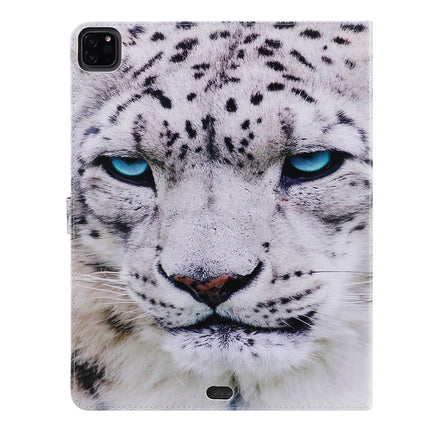 For iPad Pro 12.9 (2020) Colored Drawing Horizontal Flip Leather Tablet Case with Holder & Card Slot & Wallet(White Leopard)-garmade.com