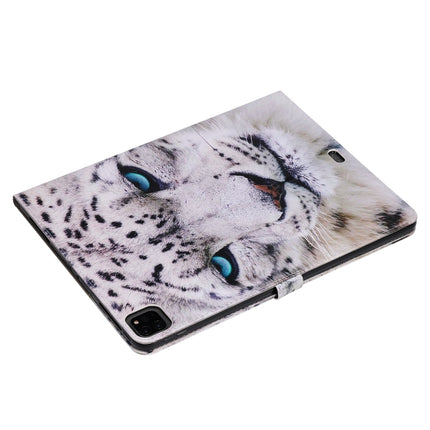 For iPad Pro 12.9 (2020) Colored Drawing Horizontal Flip Leather Tablet Case with Holder & Card Slot & Wallet(White Leopard)-garmade.com