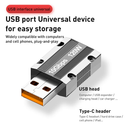 120W Type-C Female to USB 3.0 Male Zinc Alloy Straight Adapter(Silver)-garmade.com