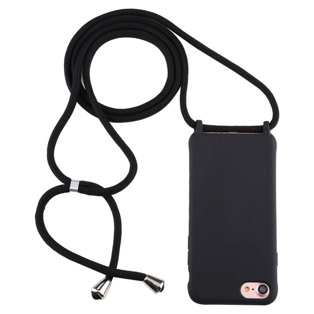 For iPhone 8 / 7 Candy Color TPU Protective Case with Lanyard(Black)-garmade.com