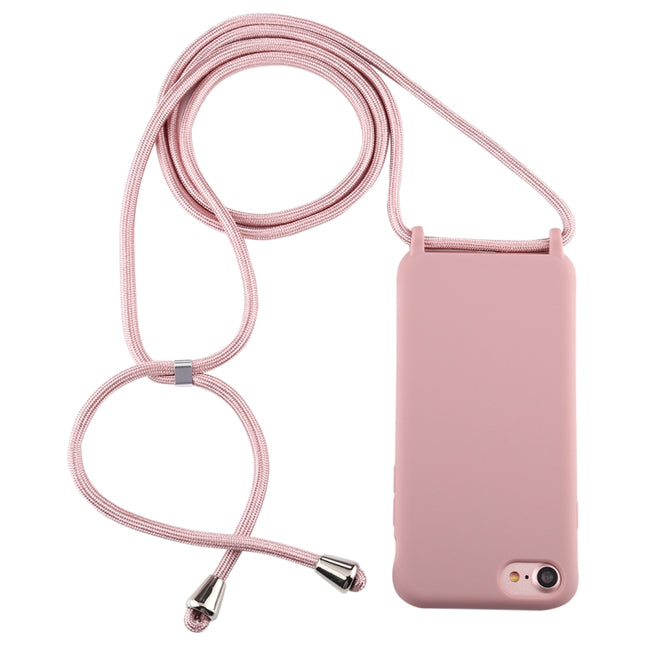 For iPhone 8 / 7 Candy Color TPU Protective Case with Lanyard(Dark Pink)-garmade.com