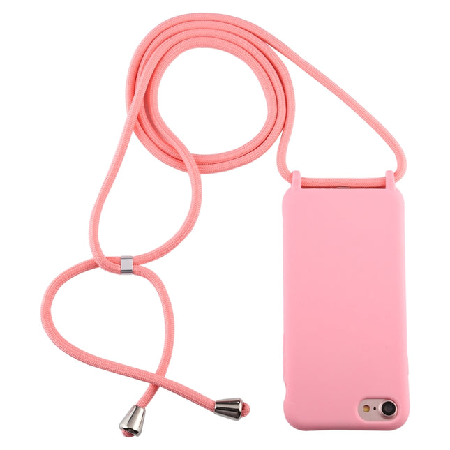 For iPhone 8 / 7 Candy Color TPU Protective Case with Lanyard(Pink)-garmade.com